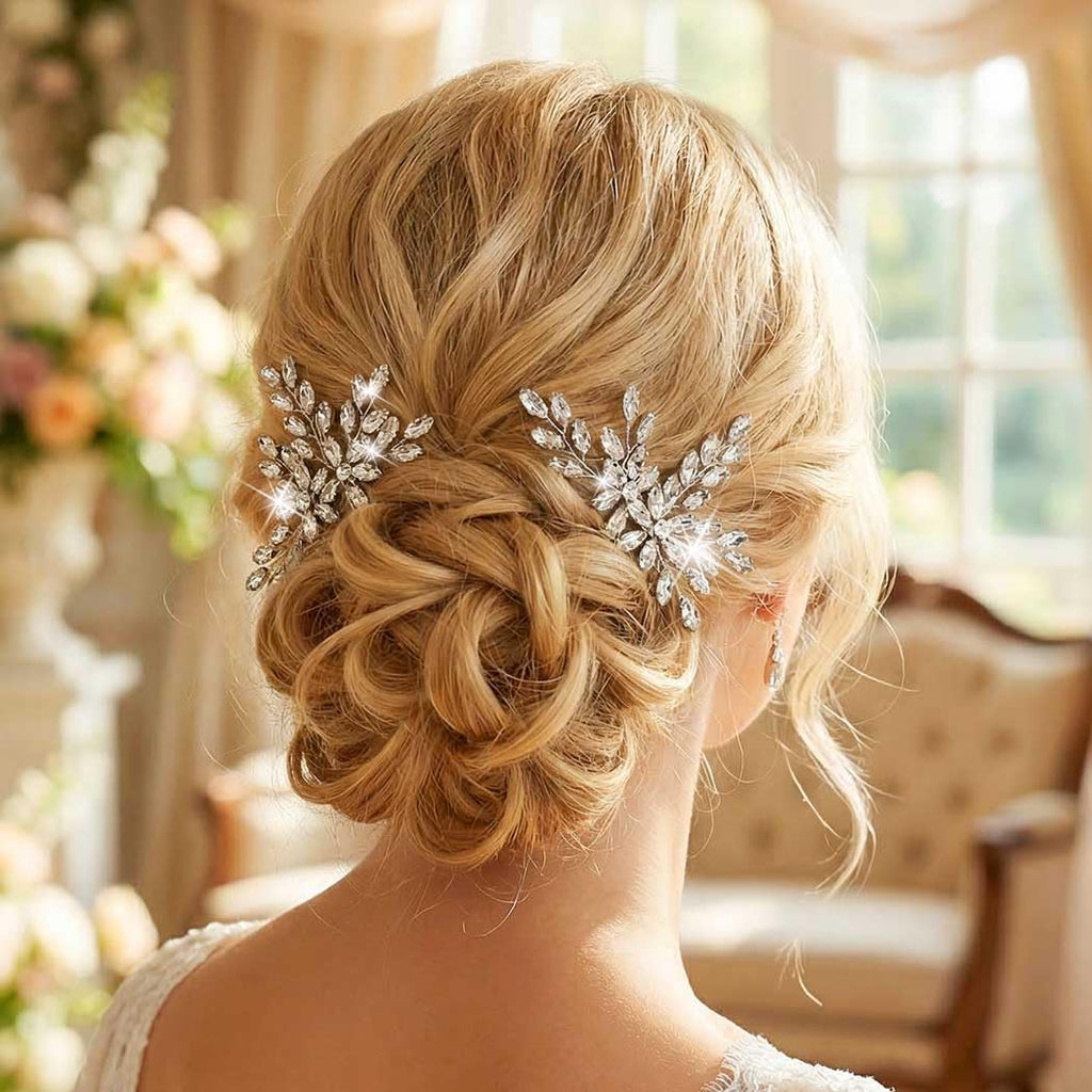 Rhinestone Bride Wedding Hair Pins Bridal Hair Clips Crystal Hair Piece Decorative Bridesmaids Hair Accessories for Women and Girls Pack of 2 (A-Silver)