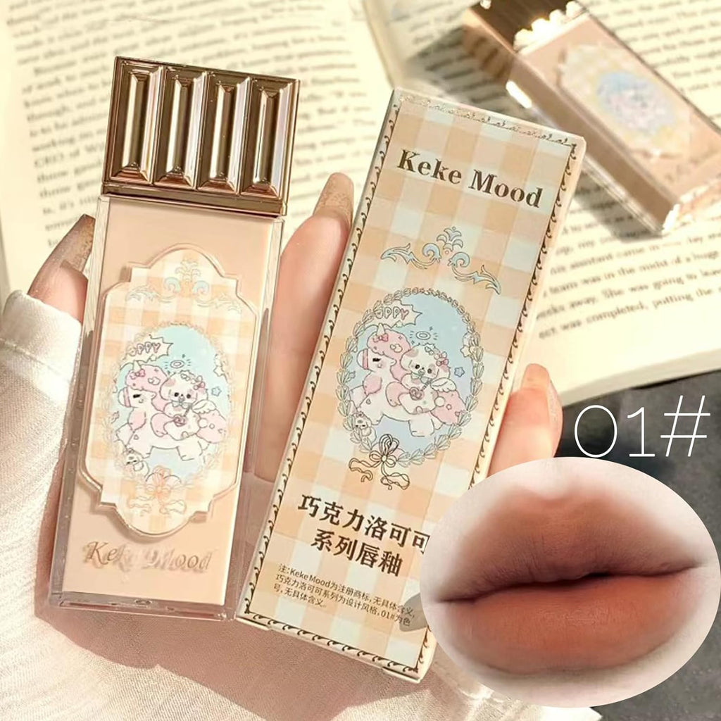 3Pcs Matte Nude Lip Gloss Set, 3 Colors Silky Velvet Lipstick with Cute Chocolate Shape Package, Non-Stick Cup Long Lasting Waterproof Lip Stain Lip Tint, Daily Professional Lip Makeup